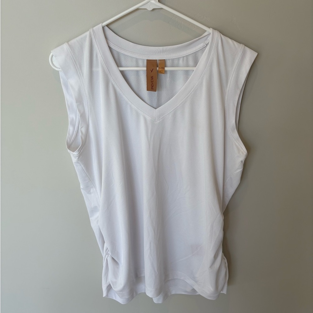 Indyeva Astrid II V-Neck Sleeveless Top Ruched Sides White Size XL